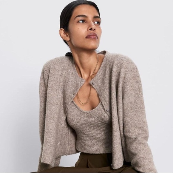 Zara Sweaters - Zara Wool Camel Blend Cropped Cardigan NWT Size Medium